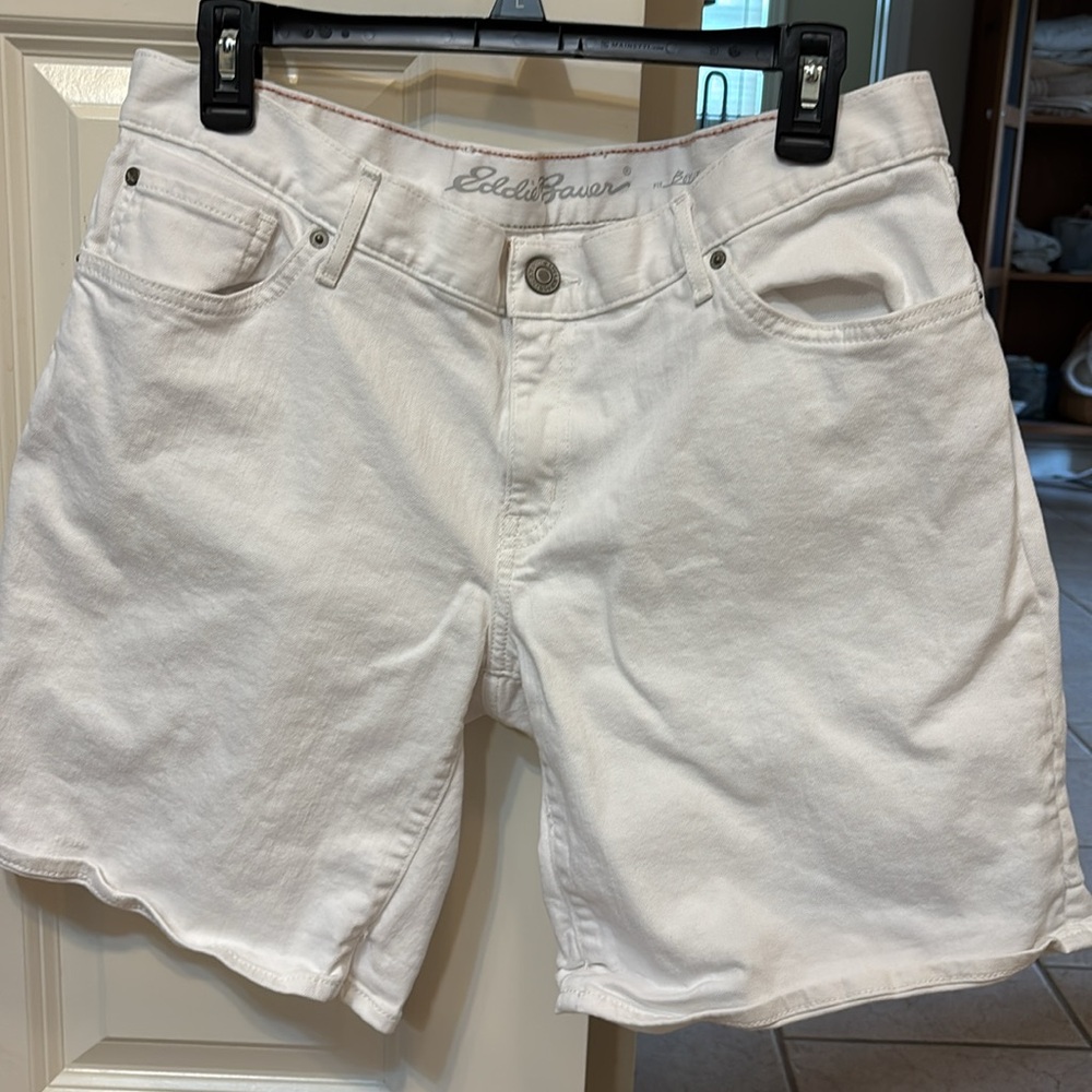 Eddie Bauer white boyfriend denim shorts size 14